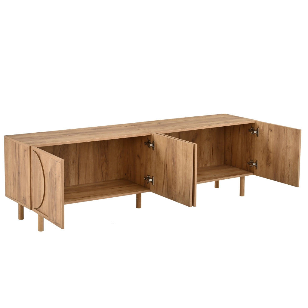 Mobile TV 180 cm con 4 ante, 2 vani contenitori, per TV fino a 75 pollici, colore legno