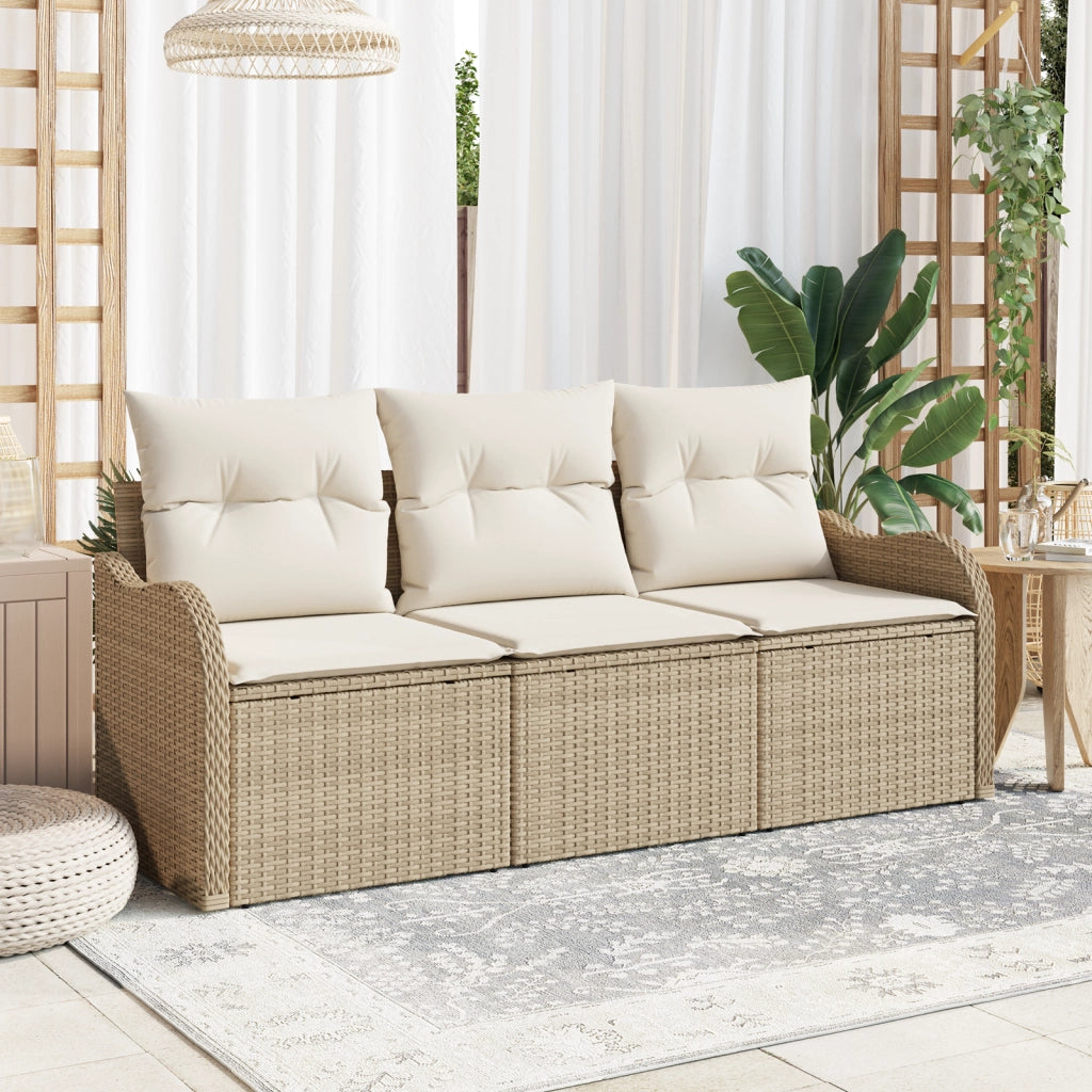Set di divani da giardino 3 pezzi con cuscini beige in polyrattan