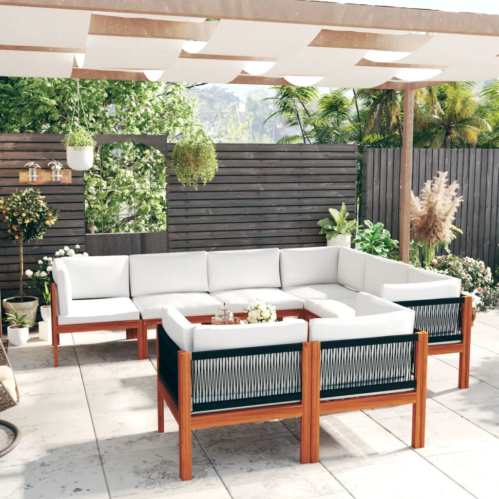Set Divani da Giardino 10 pz con Cuscini Crema Massello Acacia cod mxl 44023