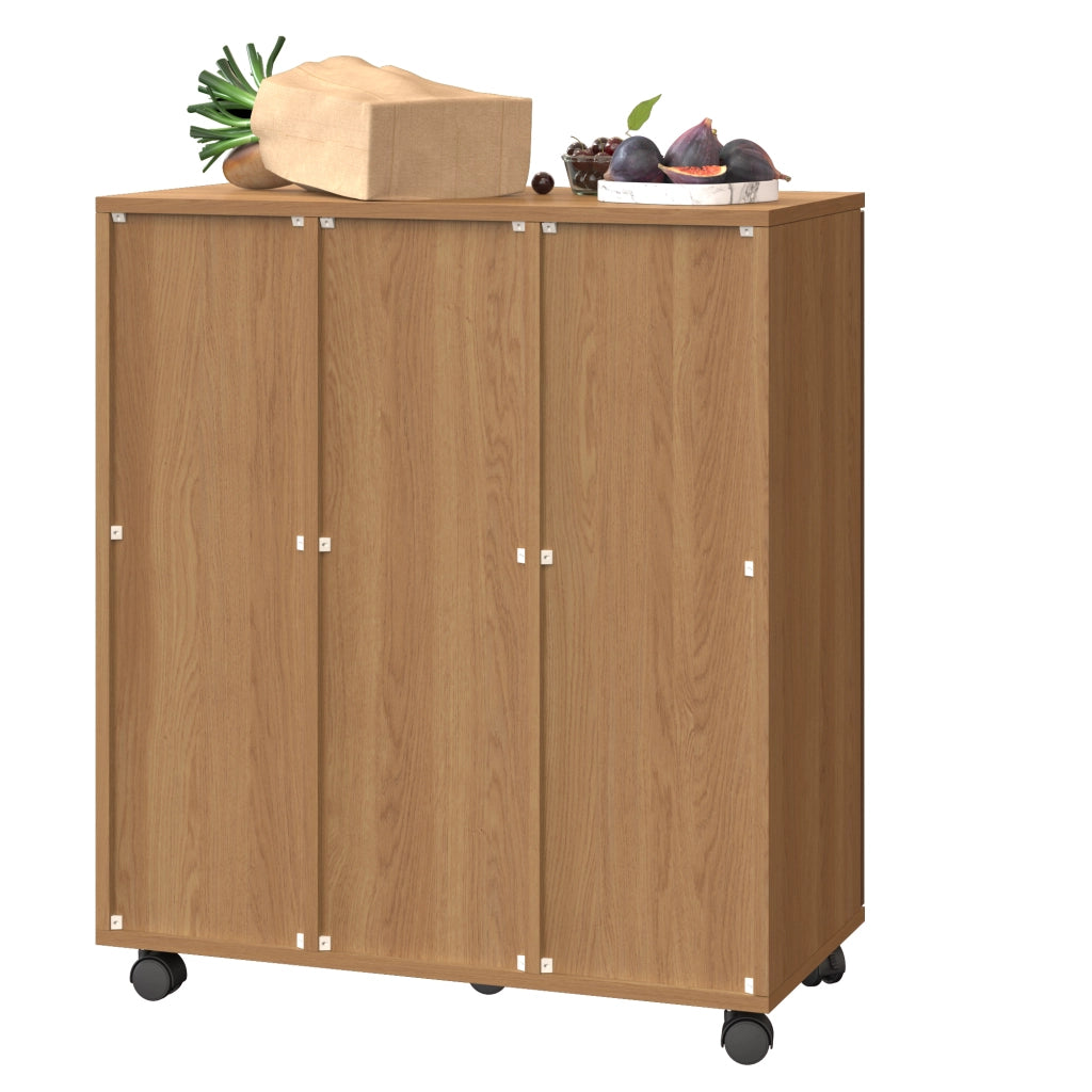 Mobiletto per raccolta differenziata a 3 scomparti con ruote, effetto rovere, 69,3x35x80,3 cm