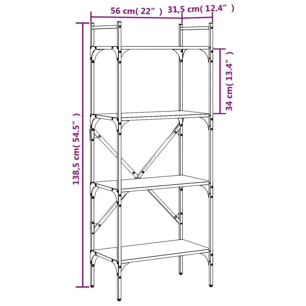 Libreria 4 Ripiani-Scaffale per Libri-Mobile di Stoccaggio Nera 56x31,5x138,5 cm Legno Multistrato