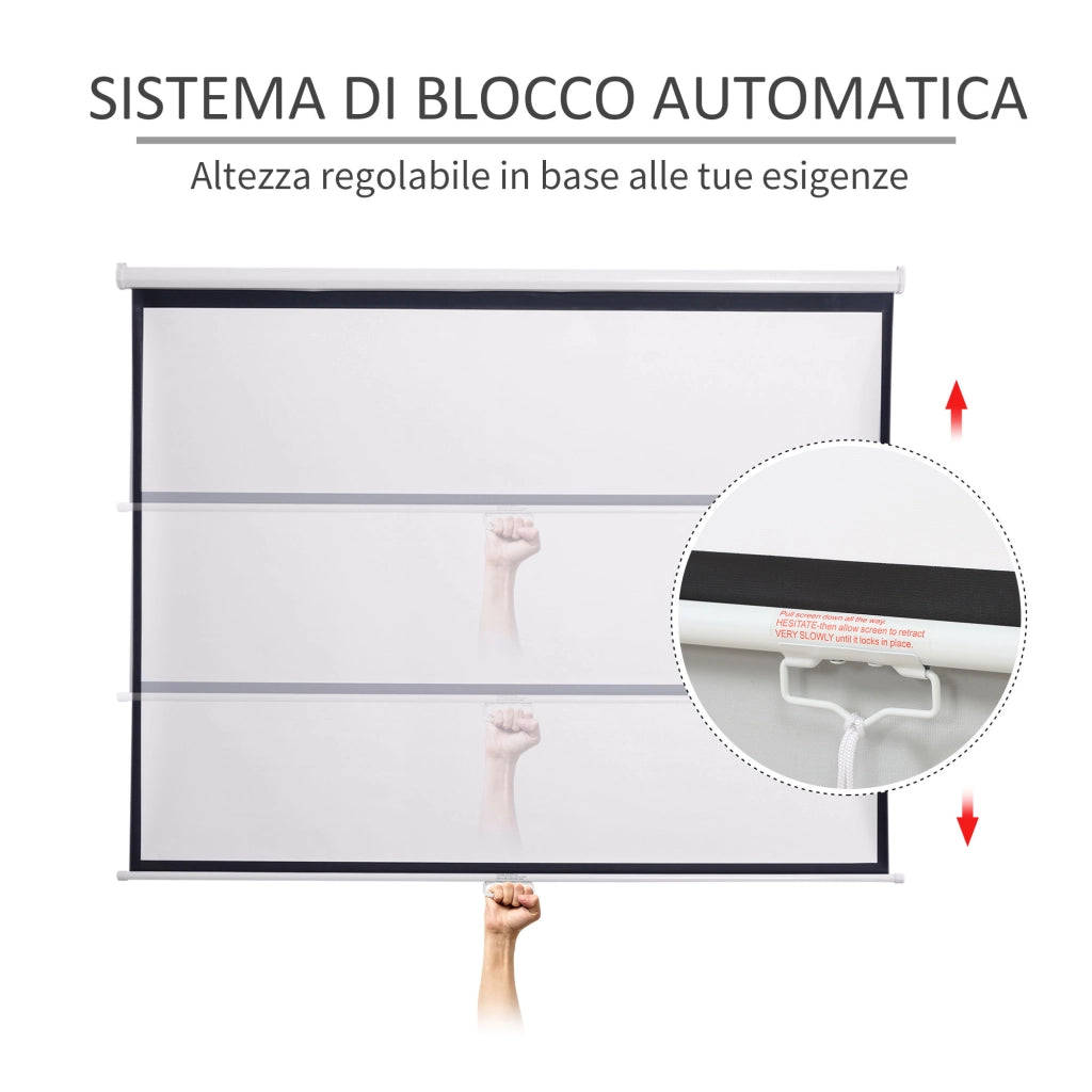 Telo per Proiettore da 120" Formato 16:9/4:3 ad Altezza Regolabile, 251.8x8.6x7 cm, Bianco e Nero