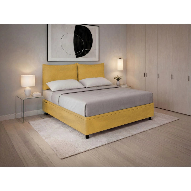 Letto imbottito Matrimoniale 160x200 cm Soft - Contenitore,Microfibra,Ocra