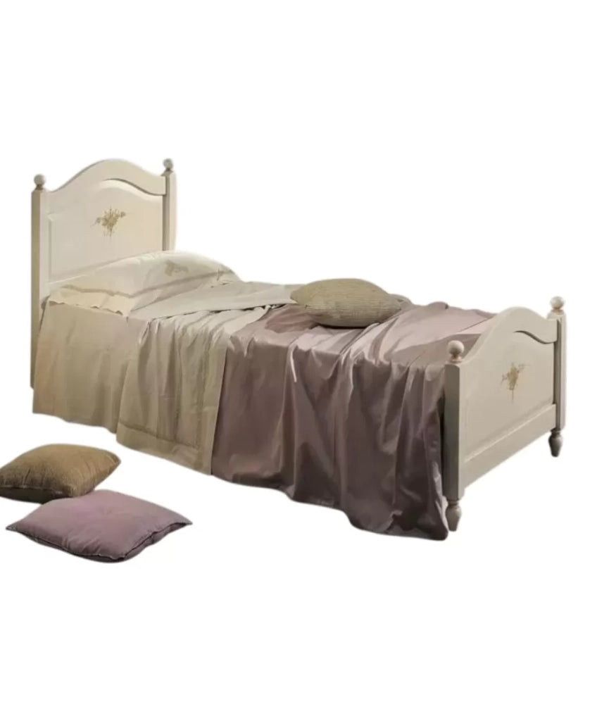 Letto sagomato singolo bianco filo rosa in legno 99x212x112 (1319) - Mobili 2G