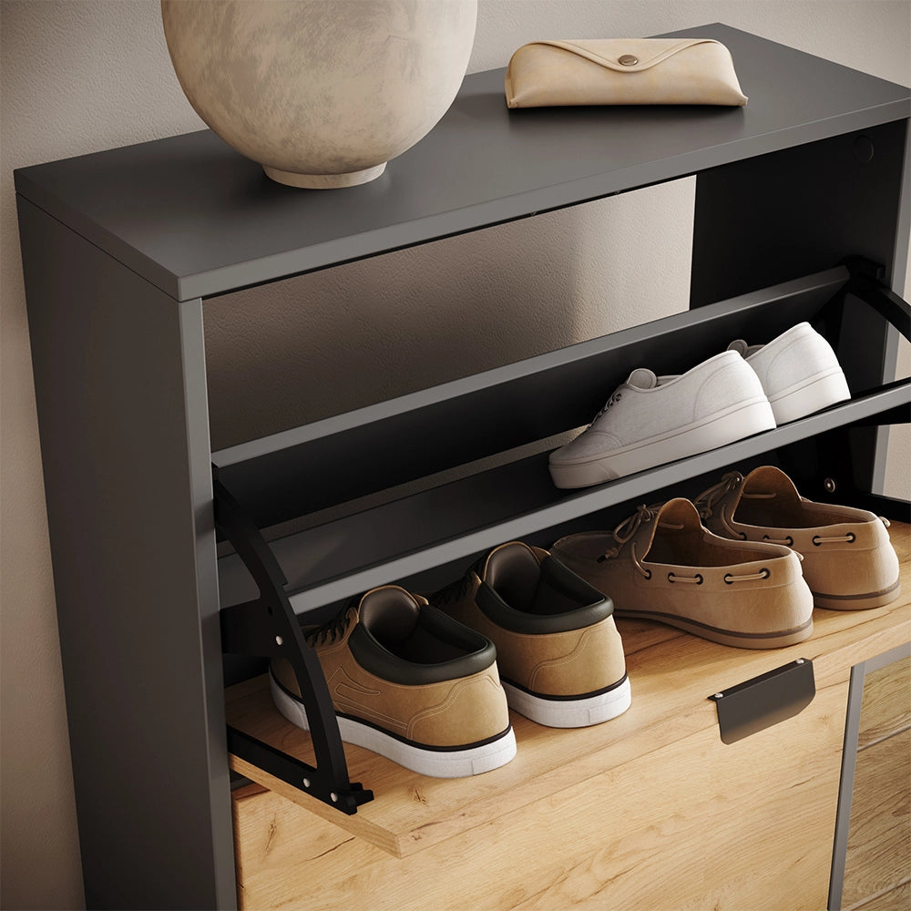 Scarpiera da ingresso Gizmo Rovere dorato/Antracite 59 x 77.6 cm con 2 scomparti Vicco