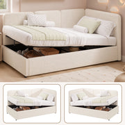 Letto per bambini 90 × 200 cm con contenitore idraulico, senza materasso, in bouclé, beige