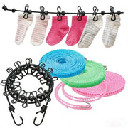 4 pezzi di corda per asciugare, corda per asciugare portatile, corda elastica per viaggiare, regolabile, con 12 clip per filo, per campeggio, viaggi, lavaggio, asciugatura all'aperto, blu/verde/rossa/nera