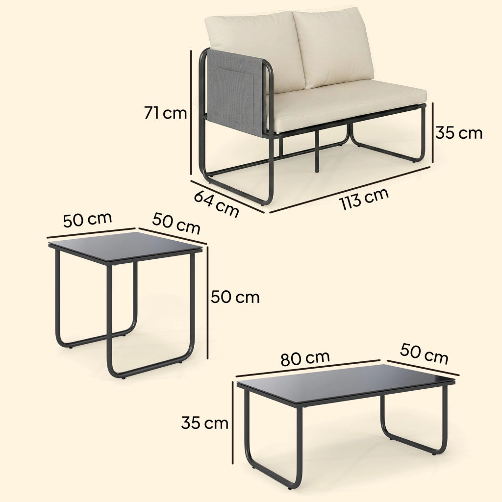 Set giardino esterno 4 pezzi ¨C zephmum ¨C 2 divani 2 posti 2 tavolini vetro cuscini copridivano caqui