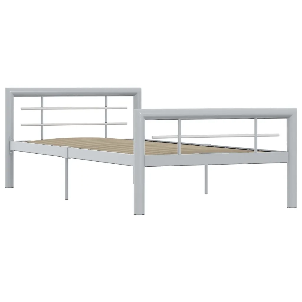 Letto singolo | Letto per adulti | Giroletto Grigio e Bianco in Metallo 90x200 cm
