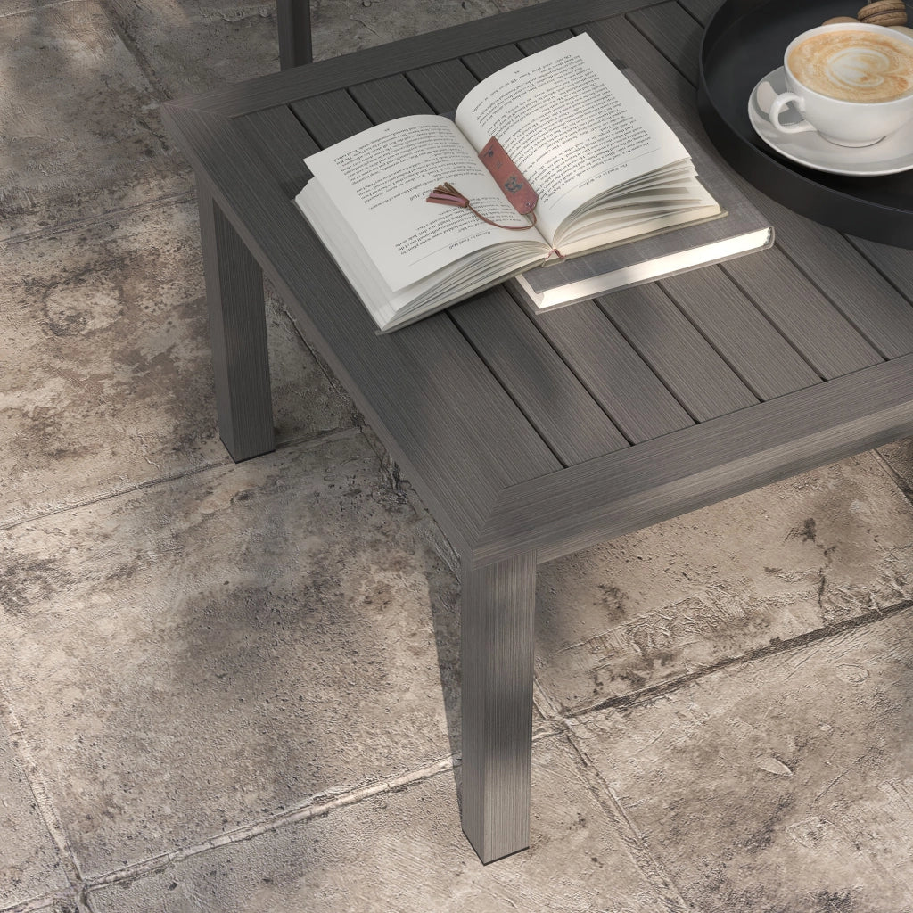 Tavolino rettangolare con piano a doghe ¨C Zephmum ¨C Marrone, Alluminio, 100x60x37 cm