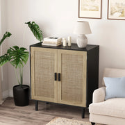 Mobile contenitore 80 cm a 2 ante nero con rattan