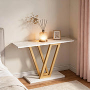 Tavolo consolle stretto 110 x 30 x 80 cm in MDF e metallo bianco e oro