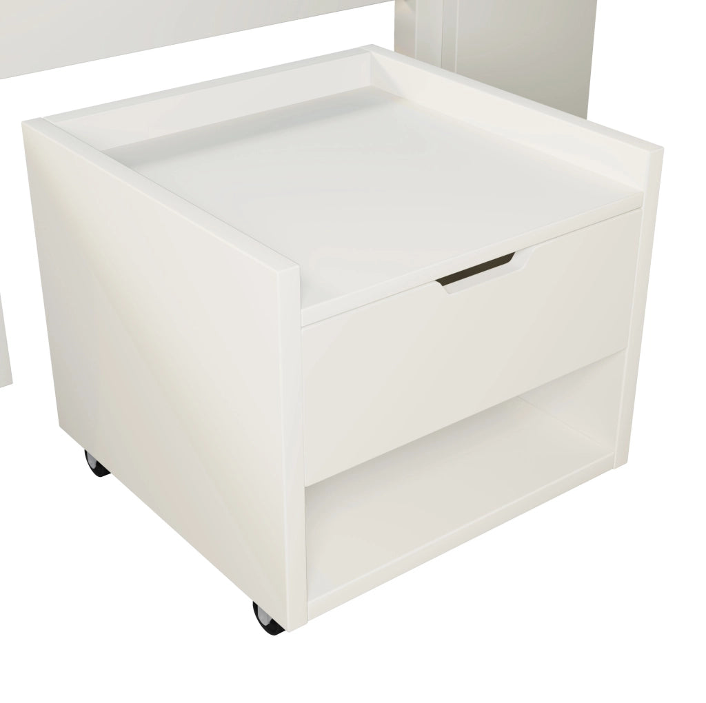 Letto matrimoniale 140x200 cm in legno bianco con LED; USB Type-C; comodini mobili e contenitore