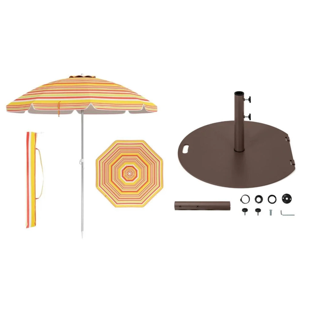 Ombrellone da spiaggia 178 x 206 cm inclinabile con protezione UV e stabilità rinforzata in poliestere rosso e giallo 20_0021170