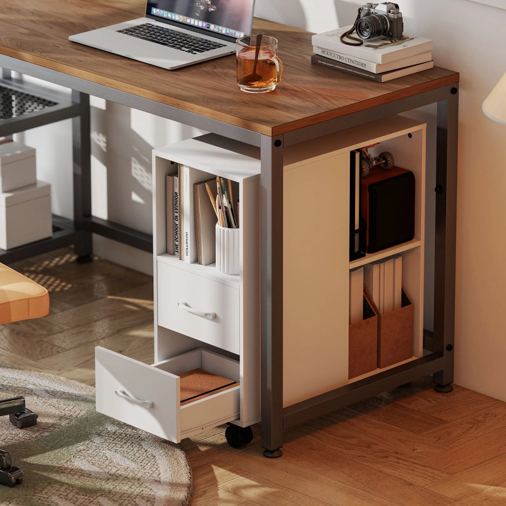 Cassettiera mobile con ruote, scaffale regolabile e scomparto aperto ¨C zephmum ¨C bianco