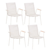 Set di 4 sedie da giardino con struttura in acciaio color beige chiaro, seduta e schienale in rete, verniciate a polvere, resistenti ai raggi UV e all'acqua, impilabili