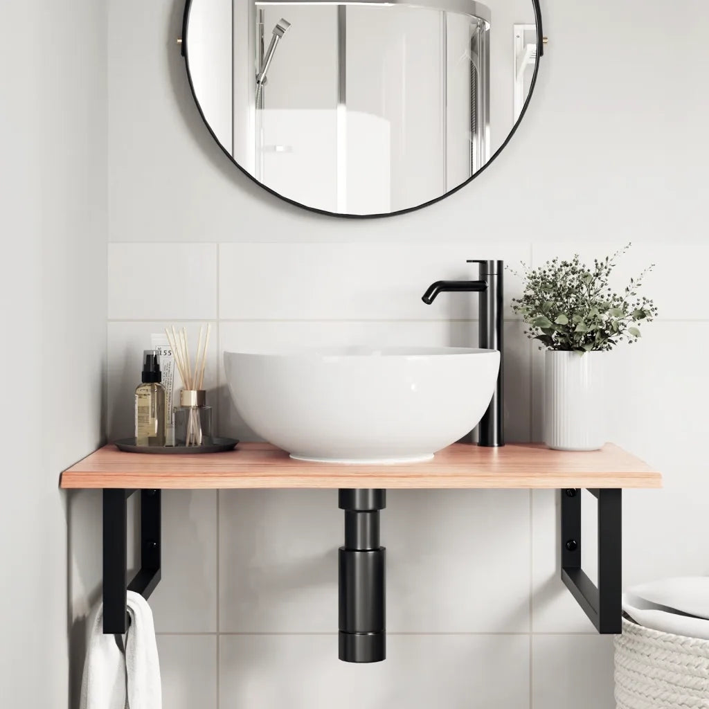 vidaXL Ripiano a Parete per Lavabo in Acciaio e Massello di Rovere