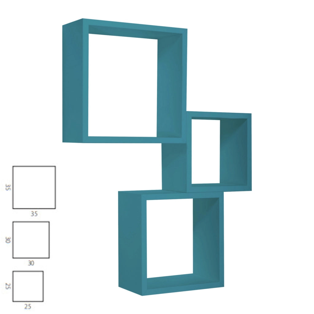 Mensole a cubo da parete set di 3 pz componibile colore Blu atollo mod. InCubo