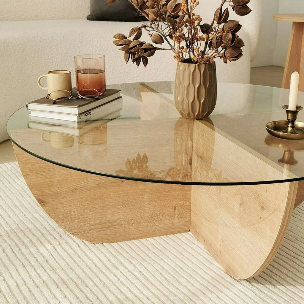 Jolanda, Tavolino da Salotto Forma Circolare, 90x90x30h cm Marrone Rovere