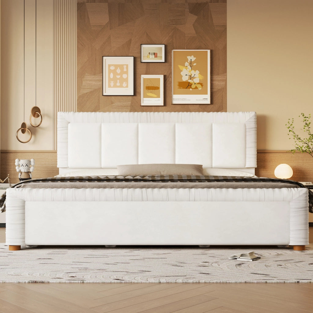 Letto imbottito 180x200 in velluto francese beige con 2 cassetti