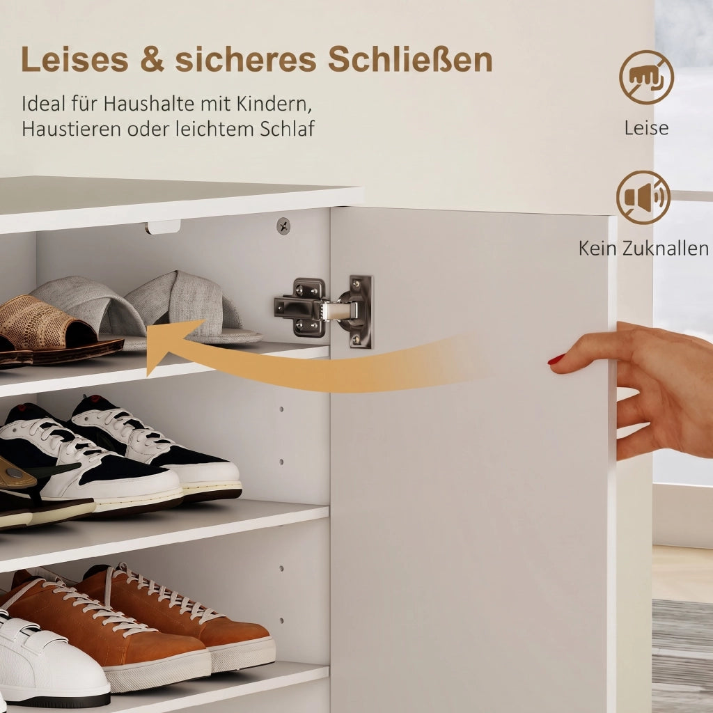 Armadio per scarpe con 6 ripiani regolabili ¨C Minimal ¨C 2 ante, chiusura morbida, bianco