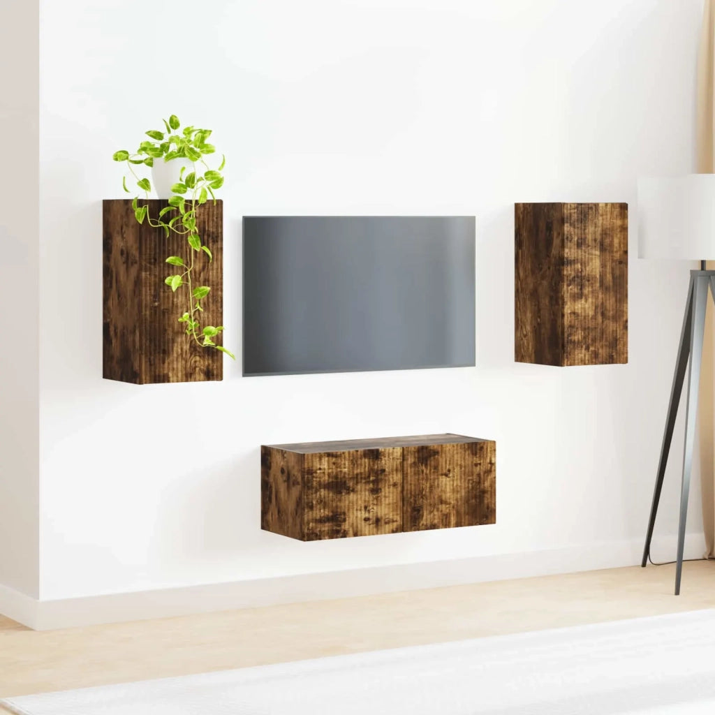 Set mobile TV 2 pz-Credenza per TV Rovere fum¨¦ Legno multistrato 457422