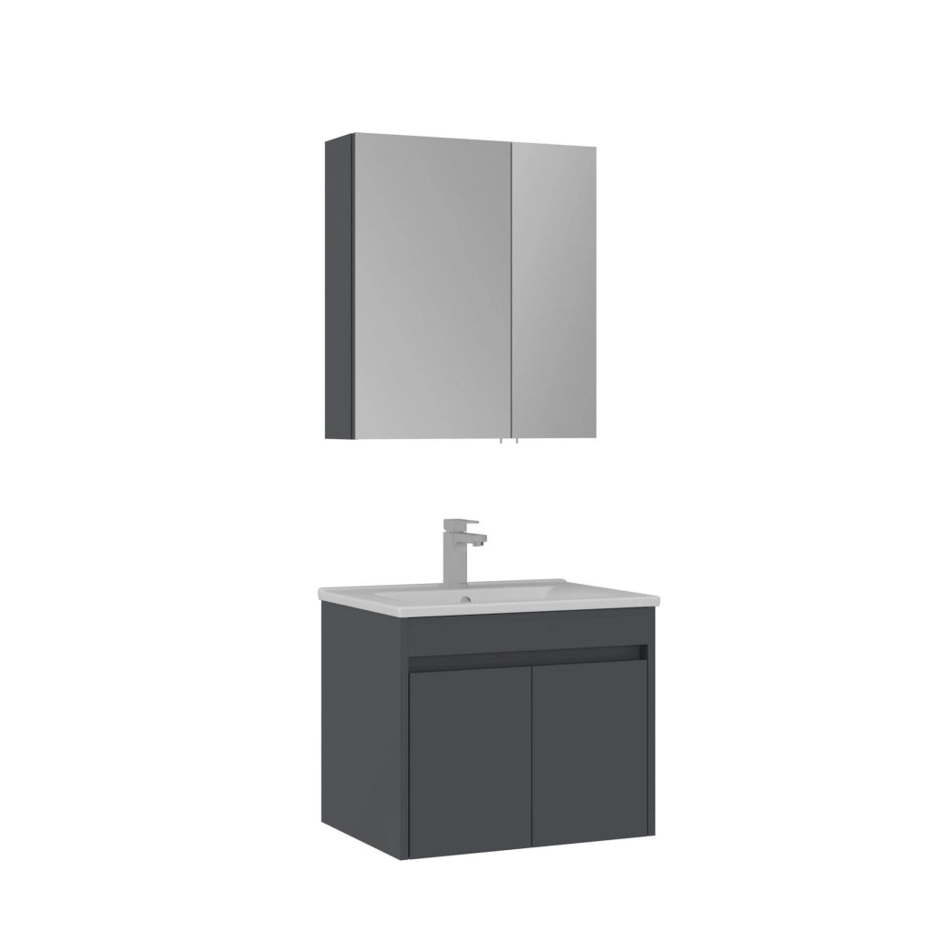 Set mobile lavabo con specchio (2 pezzi) "Side 65 v2" - 65 x 45 x 52 cm - Antracite opaco