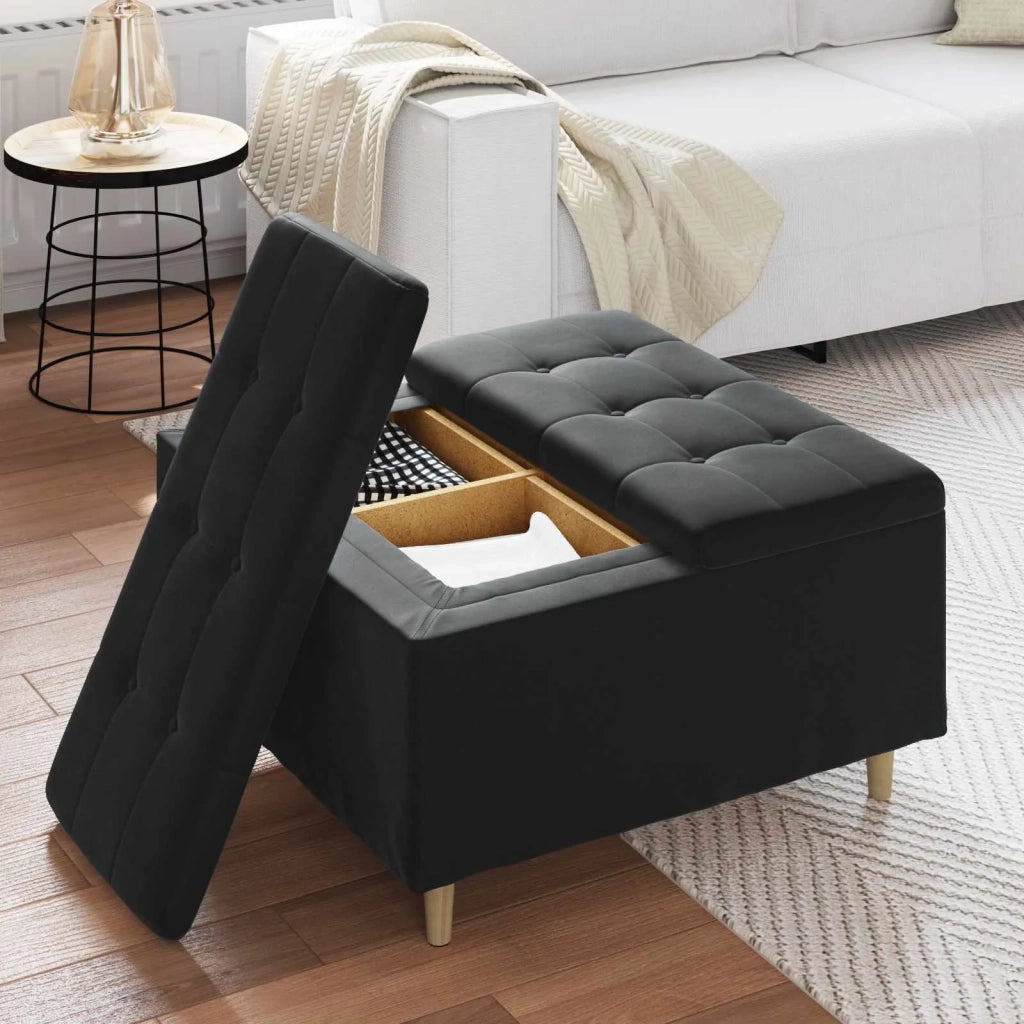 Pouf contenitore con cuscino Nero 80 x 80 x 45 cm Velluto
