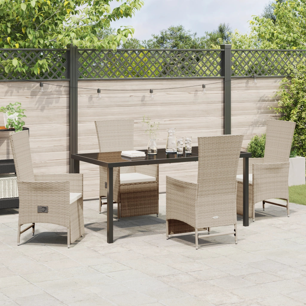 Set da Pranzo da Giardino a 5 Pezzi con Cuscini Beige in Rattan Polietilene