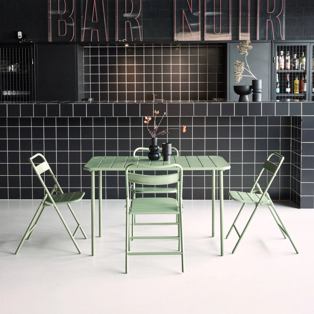 Set tavolo da giardino bistrot in acciaio con 4 sedie pieghevoli,