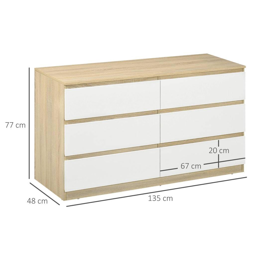Cassettiera 6 Cassetti in Legno ¨C zephmum ¨C 135x48x77cm Bianco e Legno