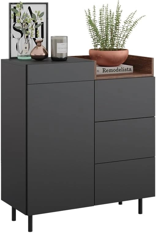 Cassettiera per camera da letto Anika, Antracite, 40 x 100 cm, per l'utilizzo come tavolino laterale con vano portaoggetti aperto