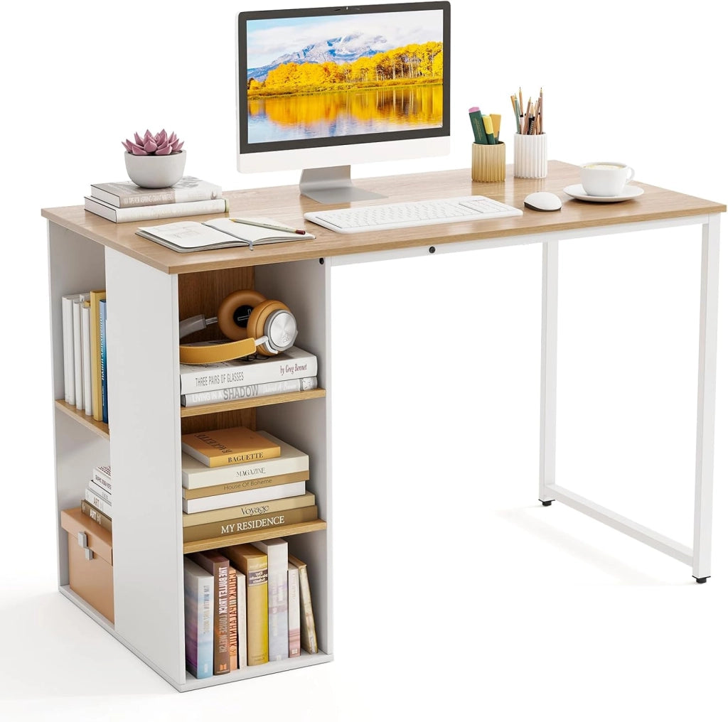 Scrivania per Computer, Scrivania Salvaspazio con 5 Scomparti di Stoccaggio e Struttura in Metallo Robusta, Scrivania Multiuso per Lavoro e Studio da Casa e Ufficio