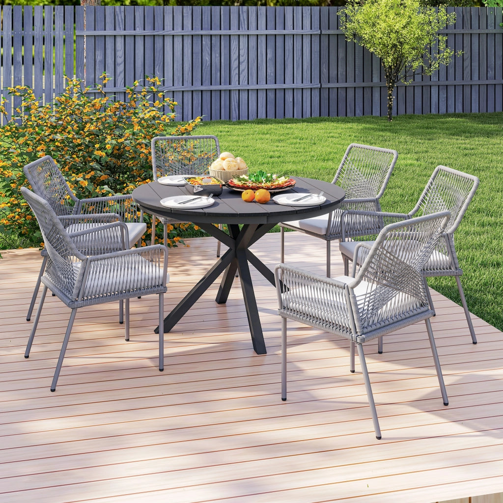 Tavolo da pranzo da giardino rotondo ¨C zephmum ¨C alluminio nero ?118 cm