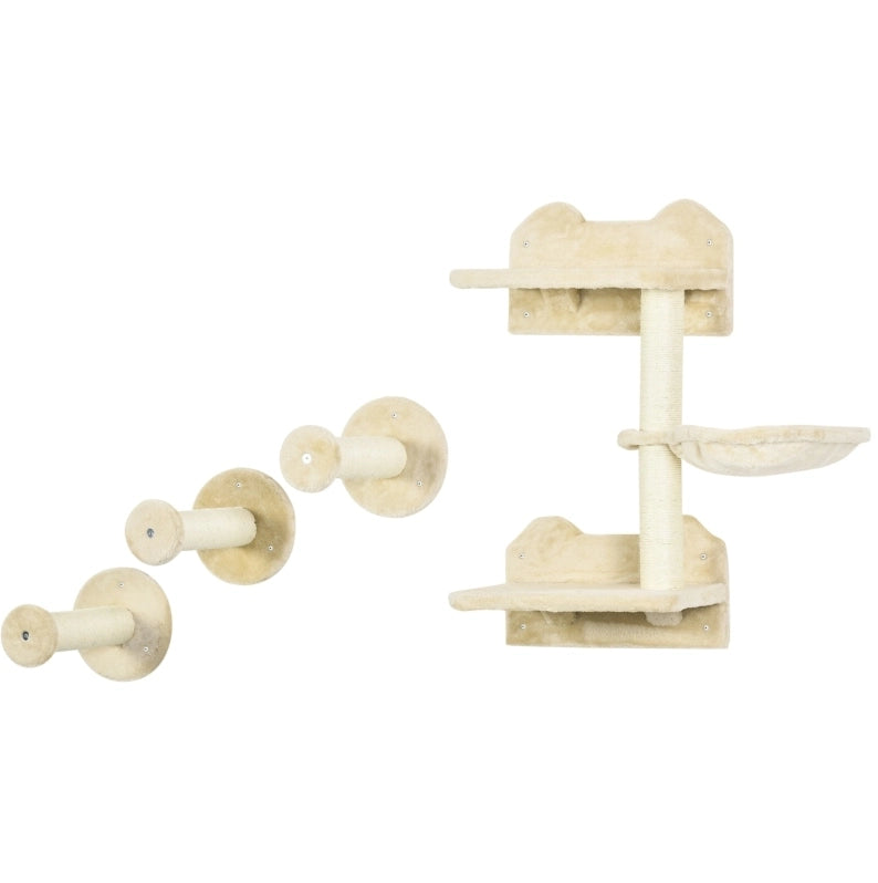 Set da arrampicata per gatti con tiragraffi e amaca beige