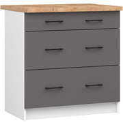 Mobile cucina modulare con piano di lavoro AKORD OLIWIA Bianco 80 cm 3 cassetti inserto frontale Grigio Grafite 80x46x85 cm