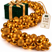 Ghirlanda Natalizia 180cm con Led Addobbo Oro Natale Lucido Opaco e Glitter