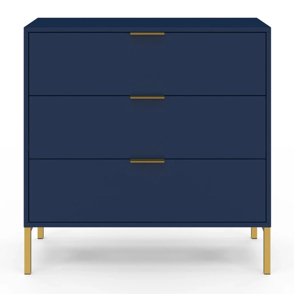 IDMarket - Cassettiera a 3 cassetti BLENIA 80 cm in blu notte con finitura oro