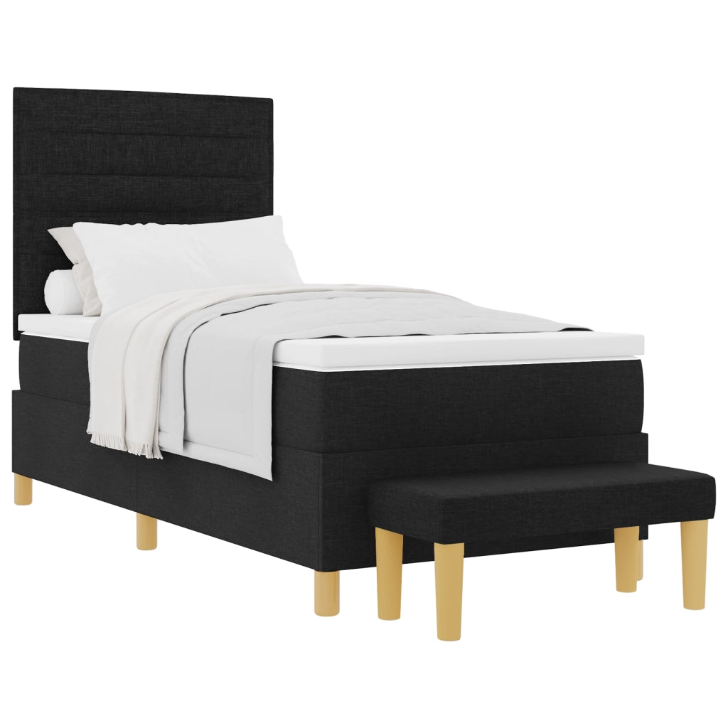Letto Box Spring con Materasso e Panchina Nero 90x190 cm Tessuto