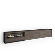 Mobile TV Soggiorno, 310x50x37 cm, Per TV fino a 80", Camino elettrico, LED, Rovere scuro e Nero