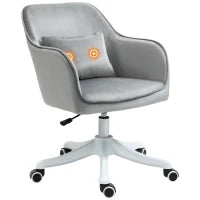 HOMCOM Poltrona da ufficio in velluto poltrona da ufficio massaggiante cuscino lombare integrato regolabile in altezza girevole a 360° grigio chiaro