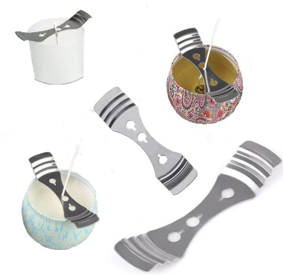 Sosteggi per candele in metallo da 20 pezzi - Apparecchio per centrare le candele - Resistente e termoresistente - Per la creazione di candele DIY - 3 fori e fessure - Dimensione 10 cm