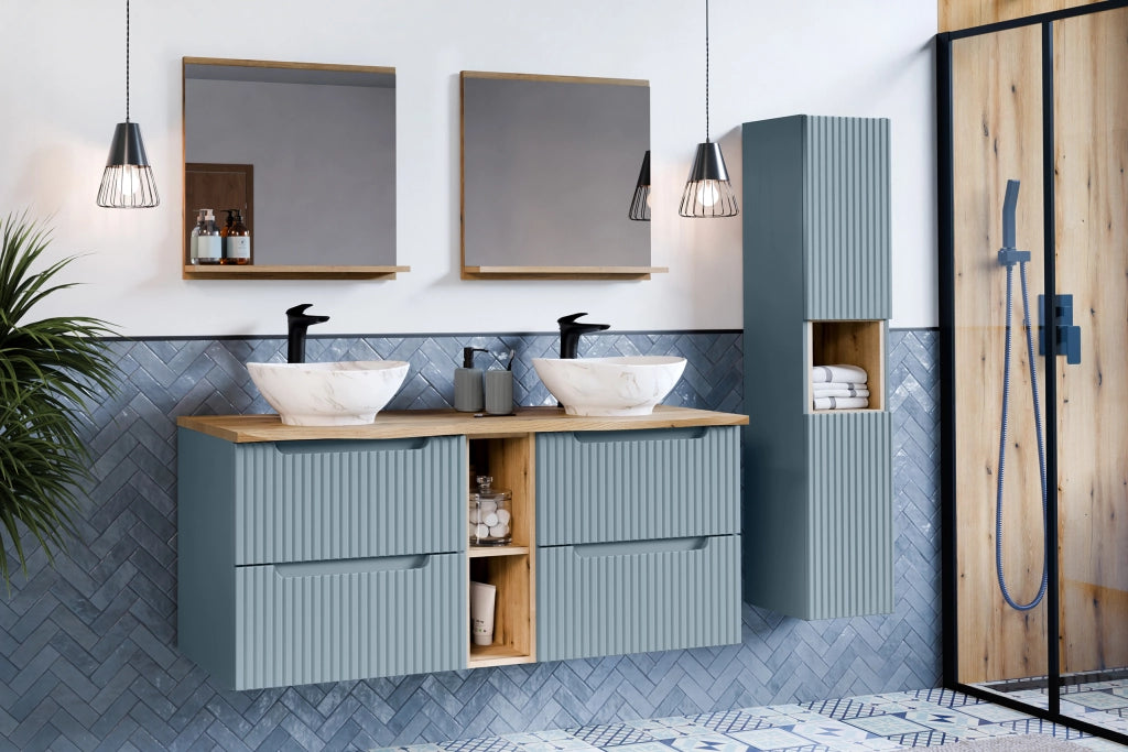 Set mobili bagno 60 cm con piano e lavabo da appoggio Beyond Nova Denim 60 cm
