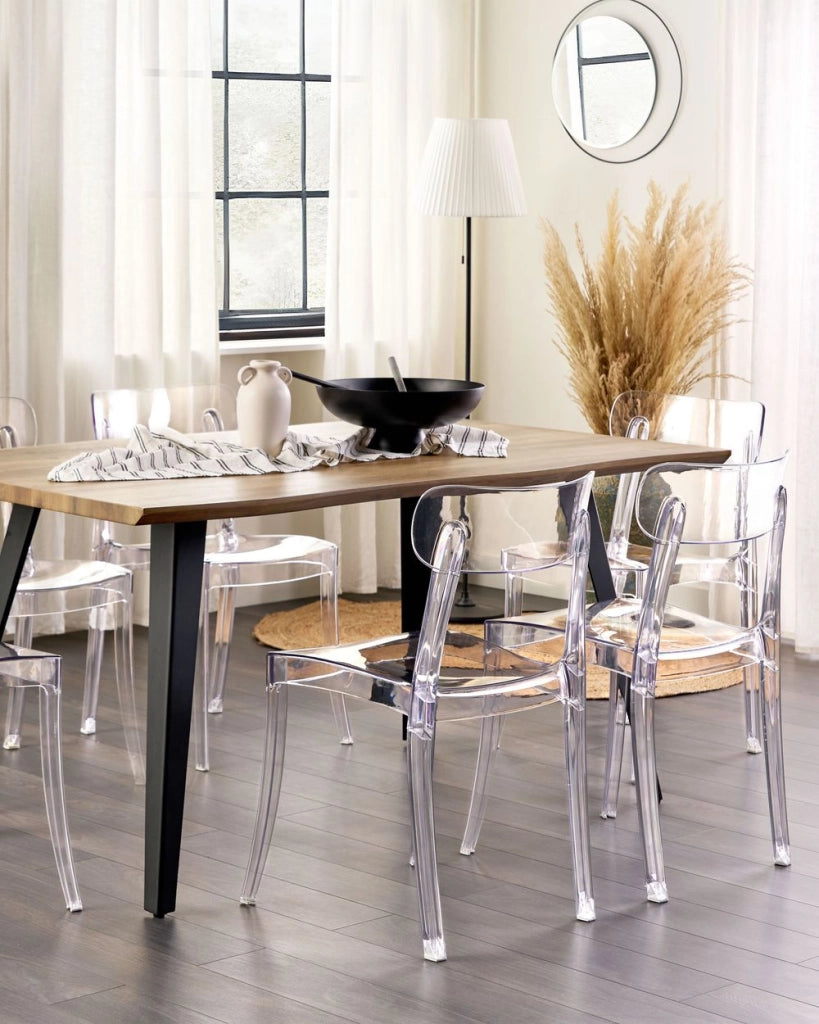 Set di 2 sedie trasparenti schienale in materiale sintetico senza braccioli impilabili sala da pranzo moderna