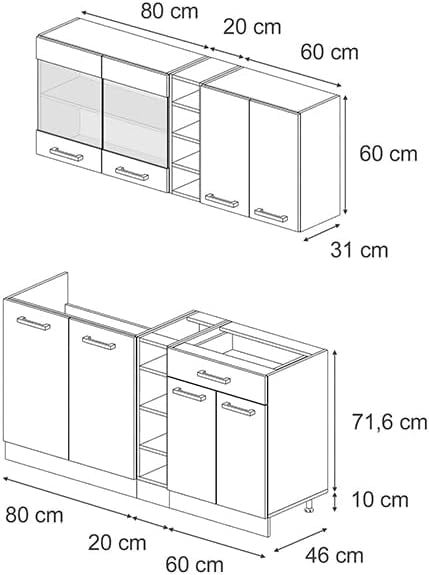 Cucina completa R-Line, Rovere blu-grigio/oro, 160 cm, PL Antracite, adatto per combinazioni ed espansioni personalizzate