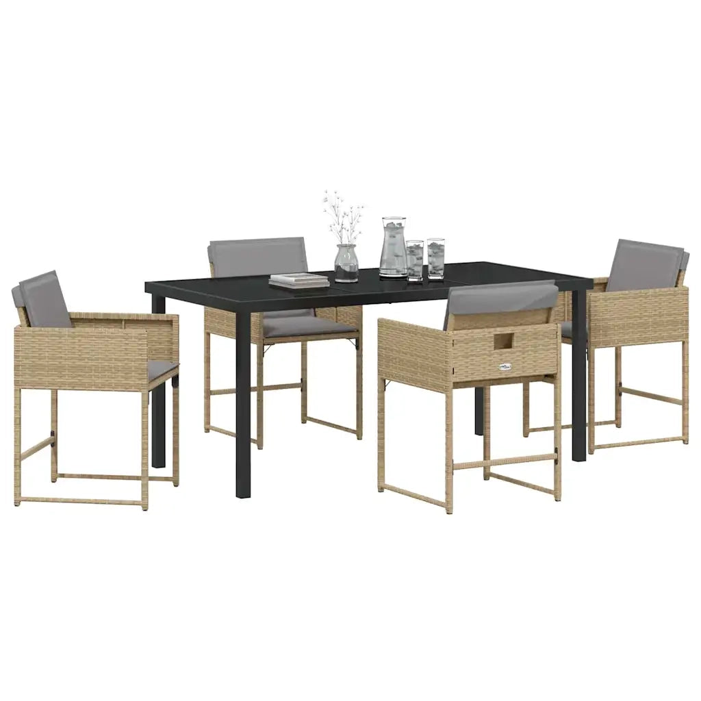 Set da Pranzo per Giardino con cuscino 5 pz | Set Salotto da Giardino Beige polyrattan