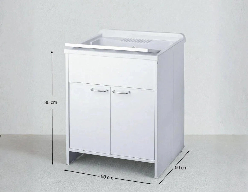 Mobile Lavatoio NEXA 60 – Lavapanni in PVC con Vasca e 2 Ante – 60x50x85 cm Bianco_