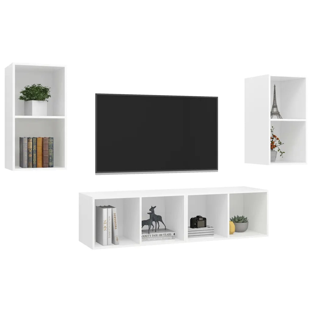 Mobile TV a Parete 4 pz Bianco in Truciolato 3079871