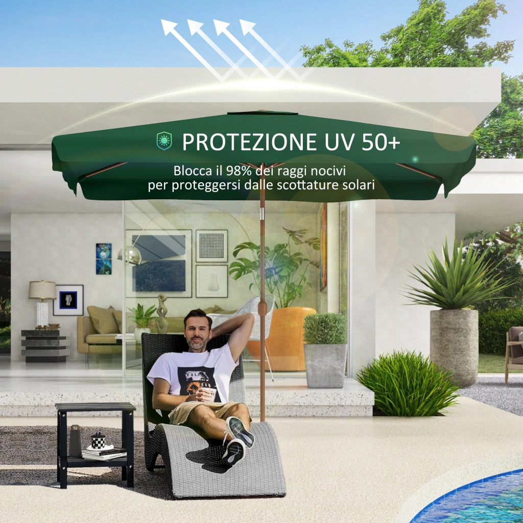 Ombrellone da Giardino 300x200x235H cm Inclinabile e Anti UV 50+ Verde
