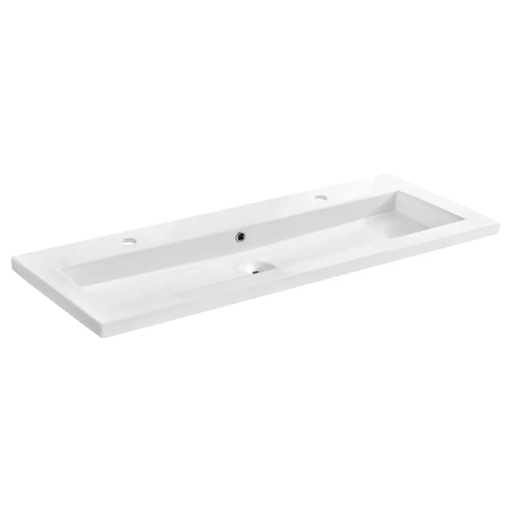 Lavabo da incasso ELIO 120 cm in ceramica bianca lucida con doppio rubinetto